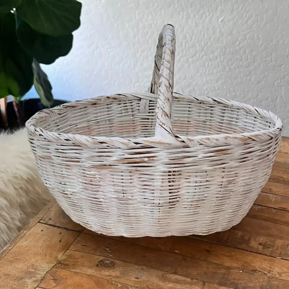White Painted Wicker Basket 15.5